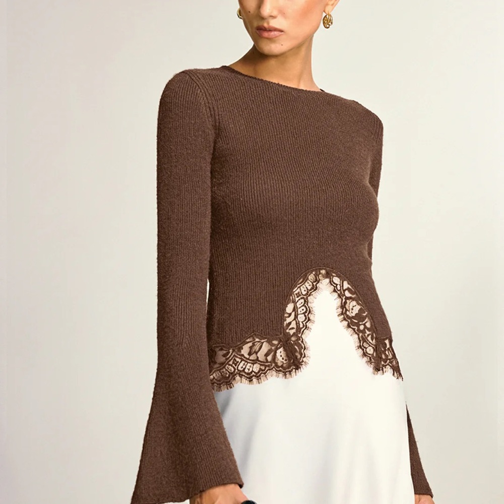 *NWT* Lace Hem Bell Sleeve Wool Blend Knit Top